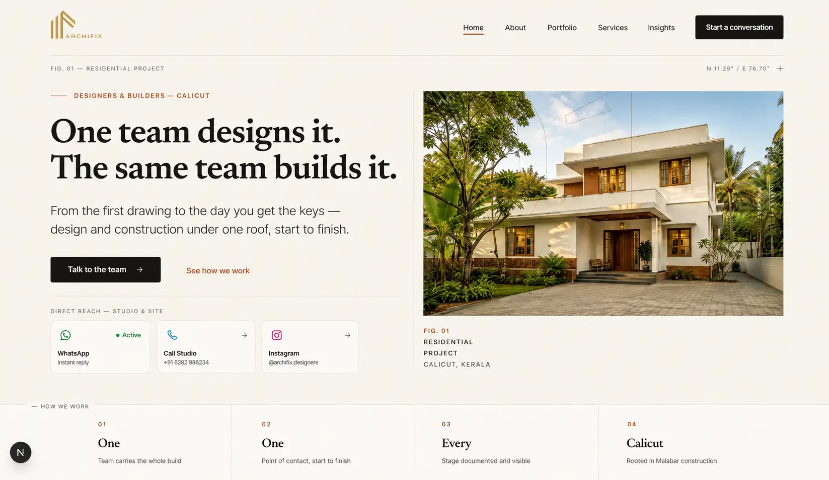 The Archifix website interface, designed and developed by Shibili
