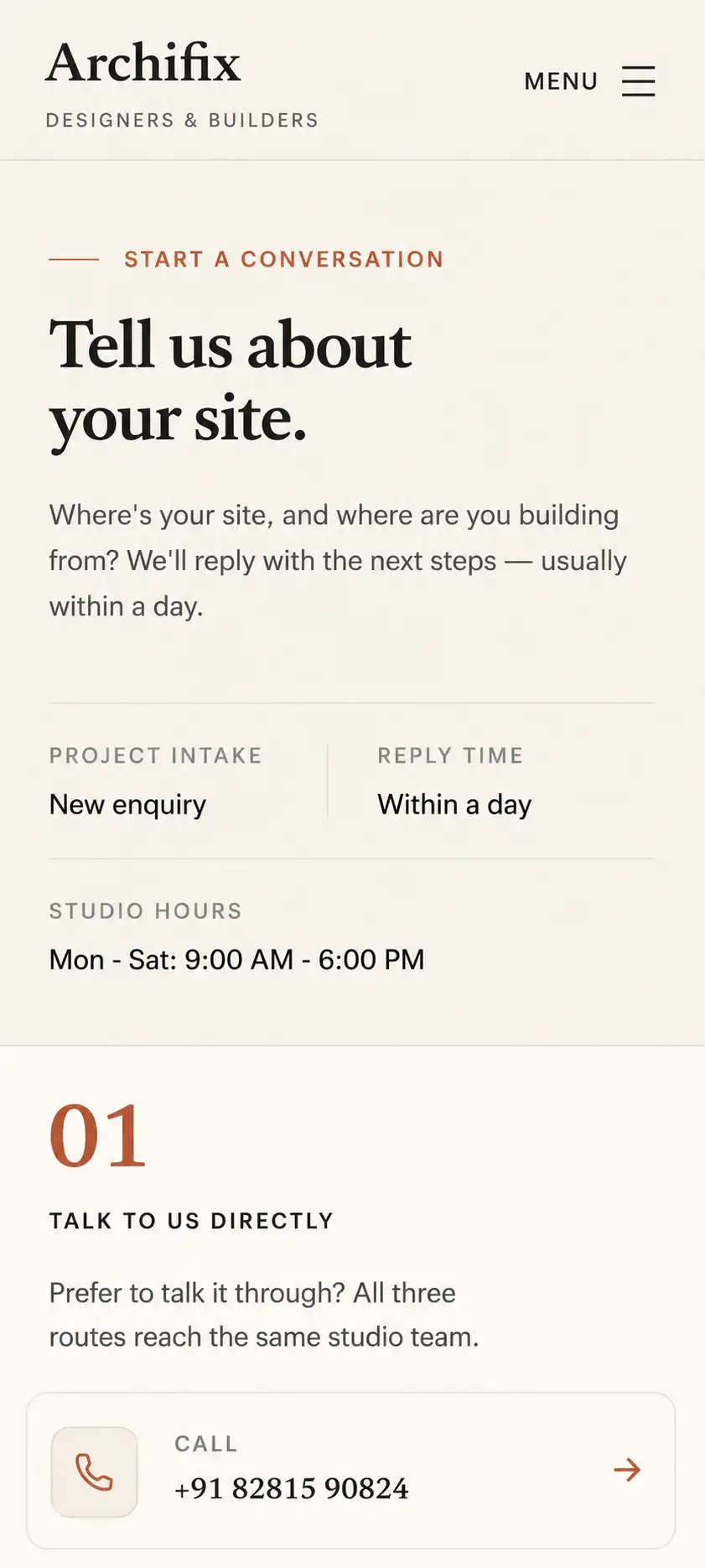 Archifix interface on mobile