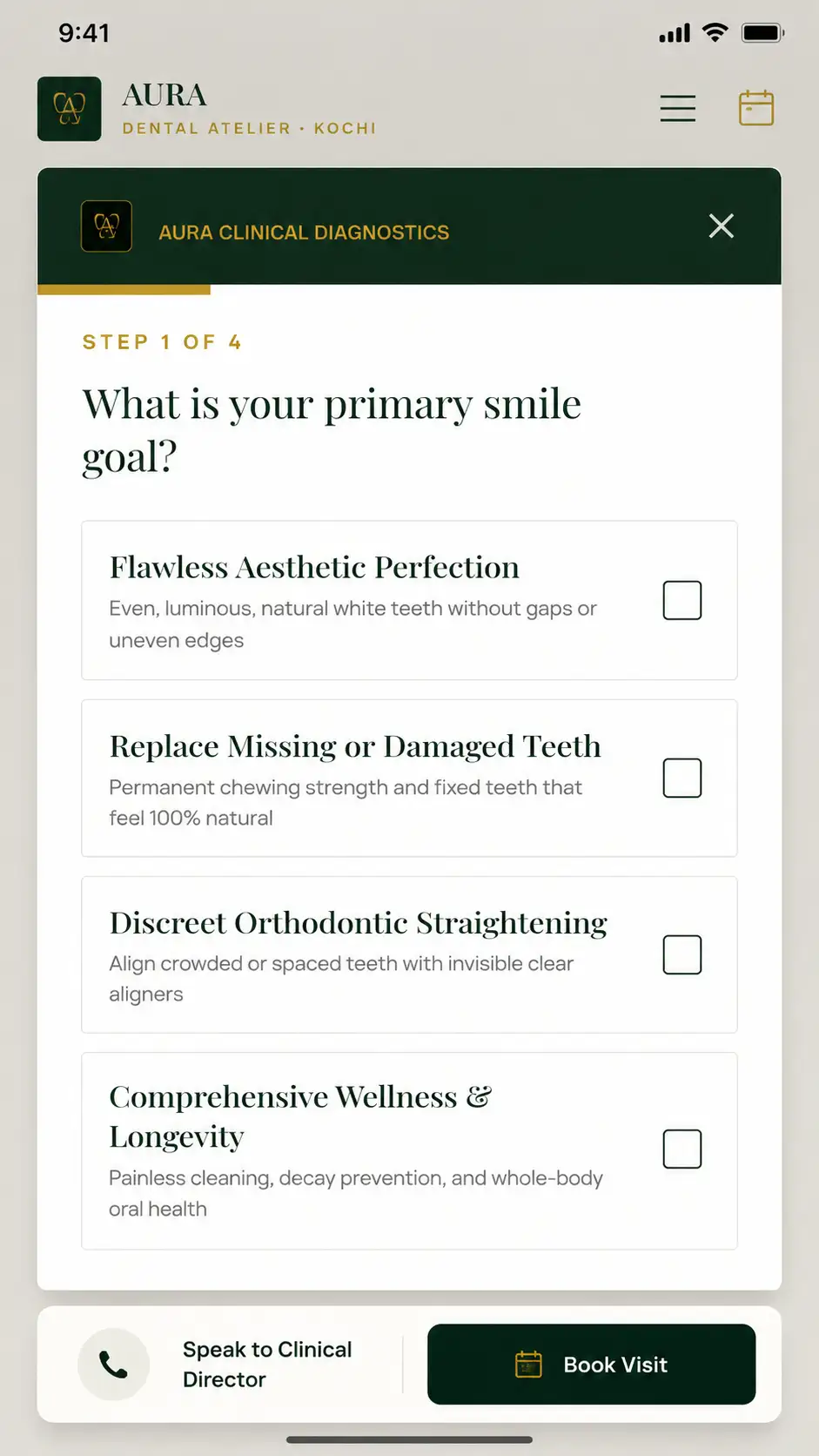 Aura Dental Studio interface on mobile