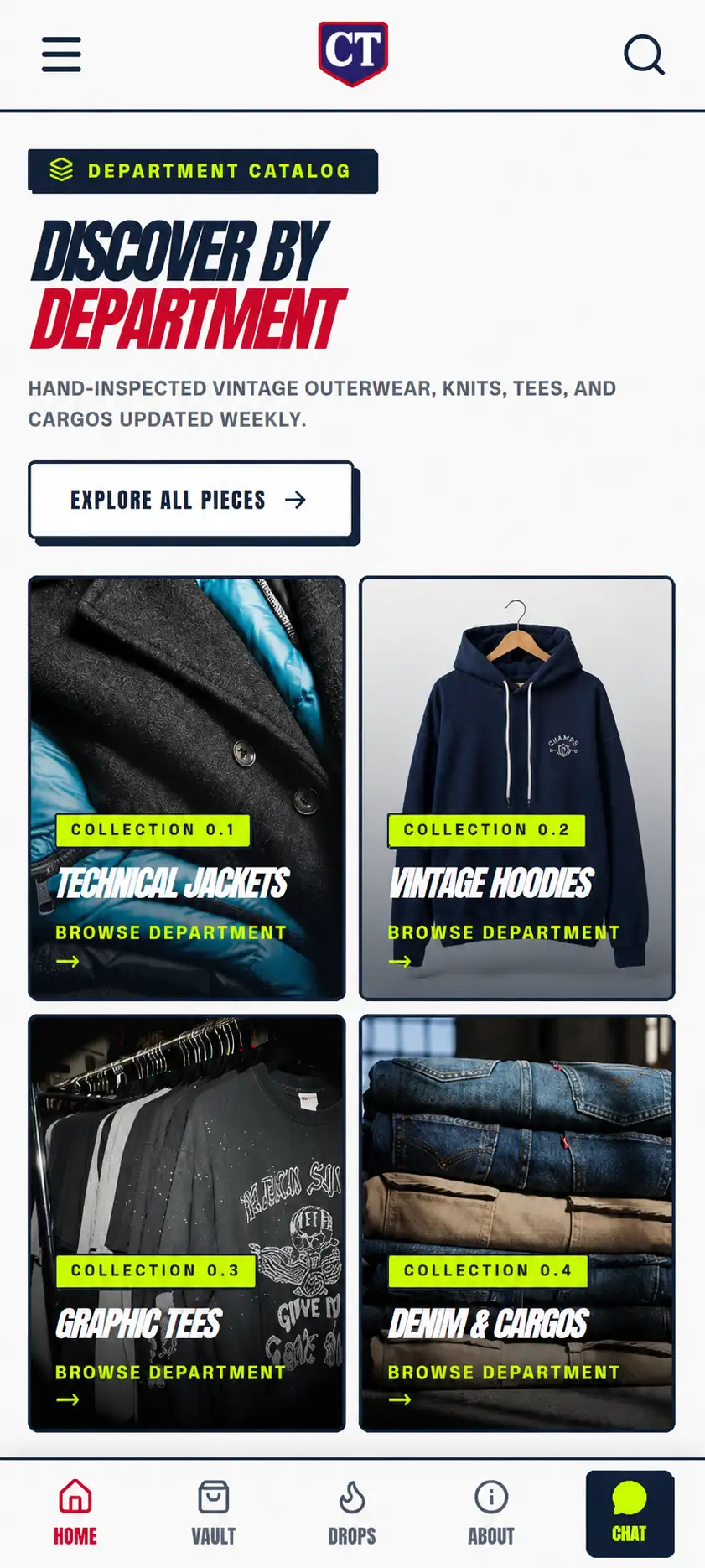 Champs Thrift interface on mobile