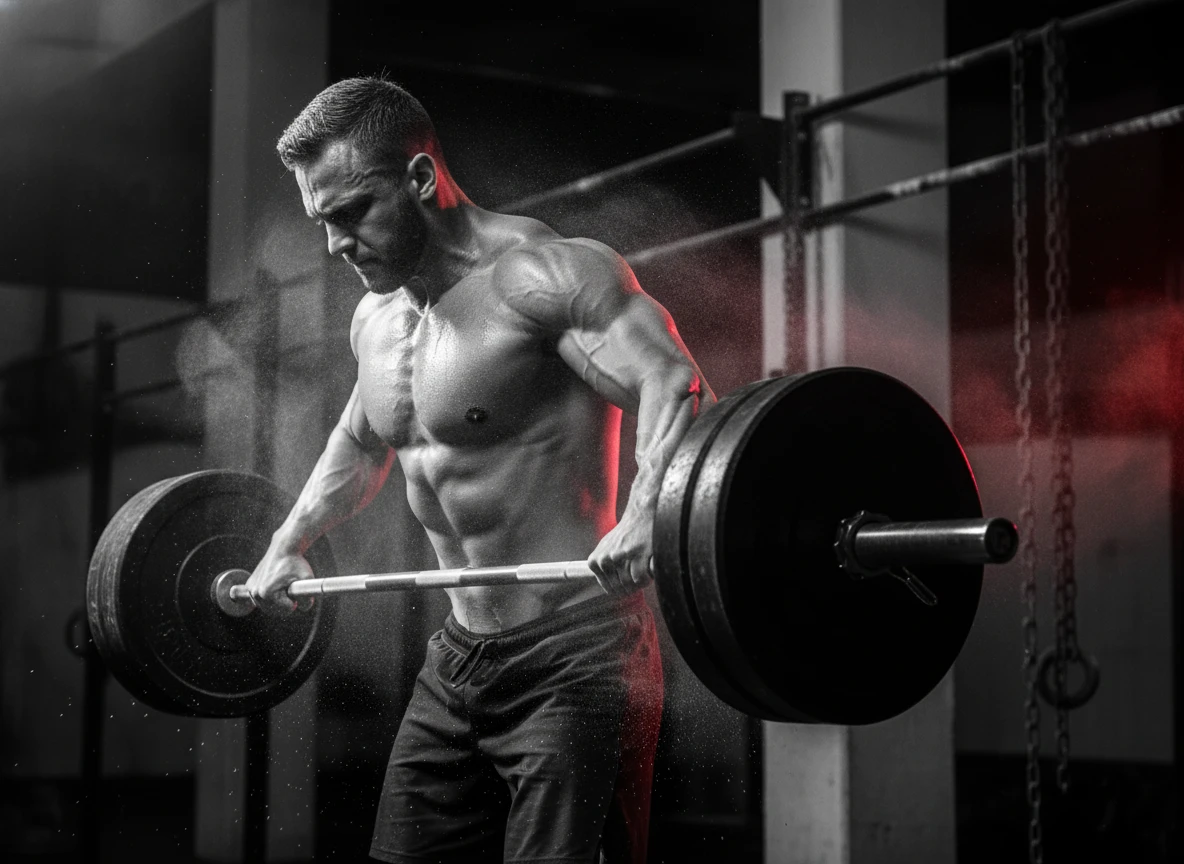 Athletes performing heavy barbell deadlifts under coach supervision