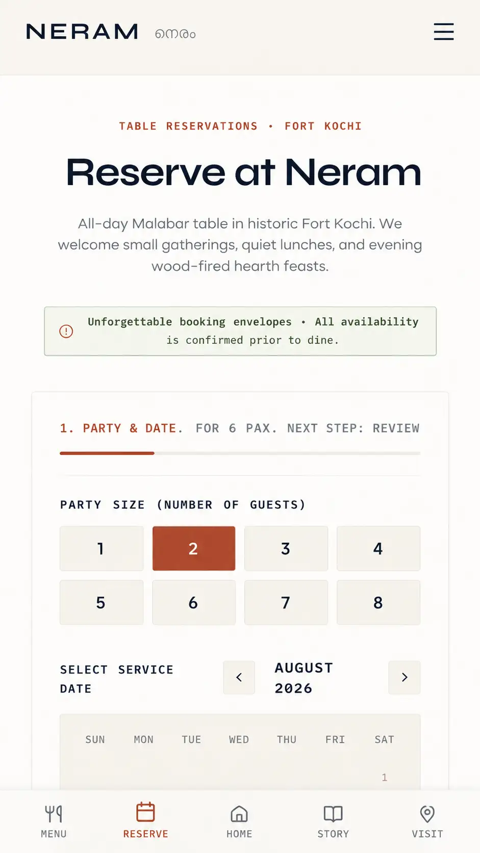 NERAM interface on mobile