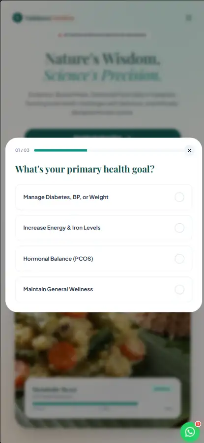 Vadakara Nutrition interface on mobile