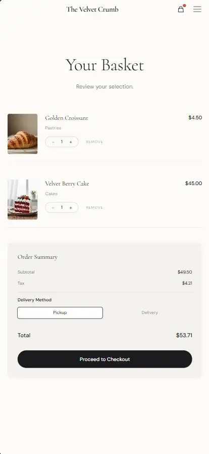 The Velvet Crumb interface on mobile